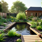 **A lush, sustainable garden featuring native German plants, a small pond attracting local wildlife, and a composting area. The design incorporates permaculture principles with raised beds and companion planting. Focus on natural textures, soft lighting, and a sense of ecological harmony.**