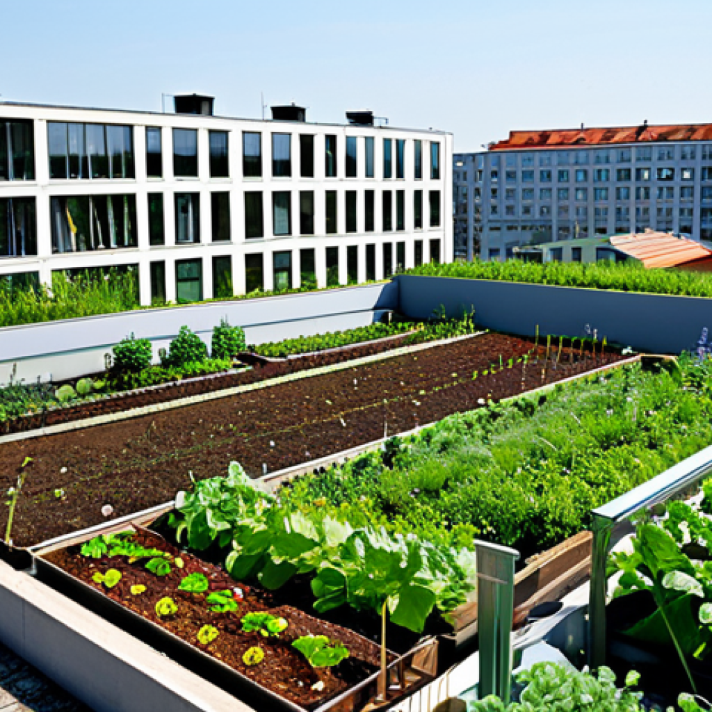 Sustainable Urban Garden**

A thriving rooftop garden in Berlin, Germany, filled with diverse vegetables, herbs, and flowers, showcasing a modern building in the background, fully clothed gardeners tending the plants, sustainable irrigation system visible, professional photo, perfect anatomy, natural colors, daytime, safe for work, appropriate content, fully clothed, professional.

**