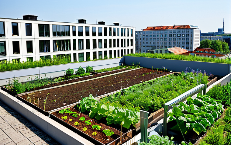 Sustainable Urban Garden**

A thriving rooftop garden in Berlin, Germany, filled with diverse vegetables, herbs, and flowers, showcasing a modern building in the background, fully clothed gardeners tending the plants, sustainable irrigation system visible, professional photo, perfect anatomy, natural colors, daytime, safe for work, appropriate content, fully clothed, professional.

**