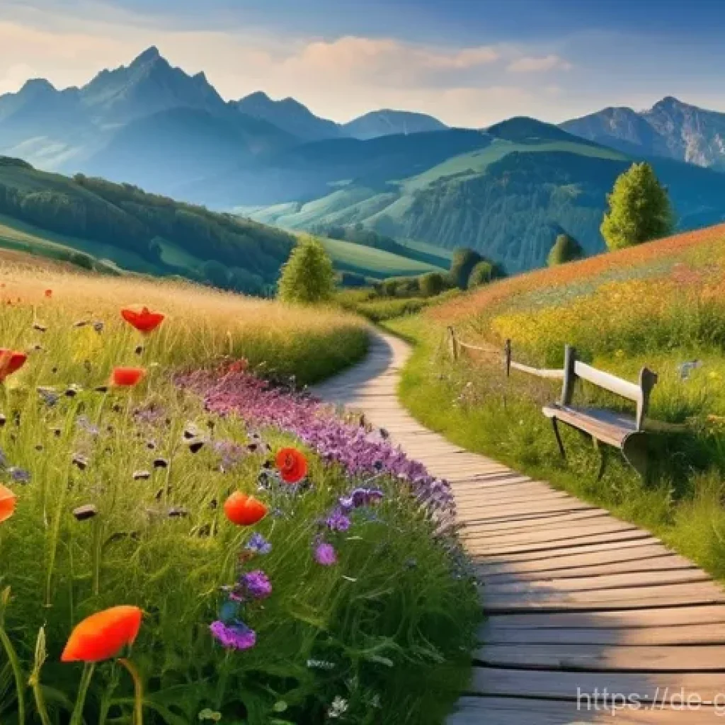 원예디자이너 실기 실습 과정 - **Vibrant German Wildflower Meadow**: A picturesque, sun-drenched wildflower meadow thriving in a na...