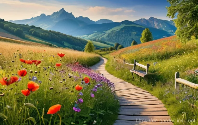 원예디자이너 실기 실습 과정 - **Vibrant German Wildflower Meadow**: A picturesque, sun-drenched wildflower meadow thriving in a na...
