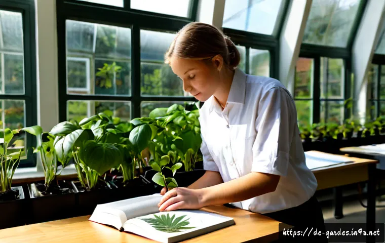 원예디자이너 이론 교육의 중요성 - Photorealistic German horticultural design classroom, an adult student studying planting theory with...