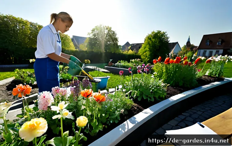 원예디자이너 자격증 취득 절차 - Photorealistic German horticulture student in practical workwear arranging flowering plants and natu...